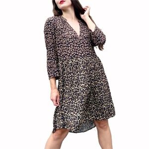 Maeve by Anthropologie Leopard Print Flowy 3/4 Sleeve Mini Dress Medium